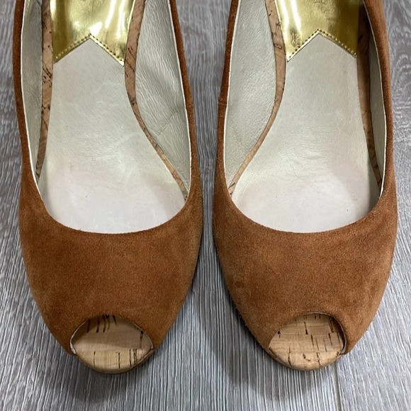 MICHAEL Michael Kors Cork Wedge Peep Toe Faux Suede Sandal 9M - Picture 7 of 15